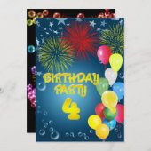 4e fête d'anniversaire Invitation avec ballons (Devant / Derrière)