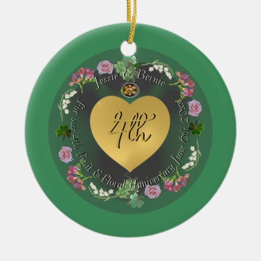 4e Fruit & Floral Wedding Jubileum +Foto Keramisch Ornament (Voorkant)