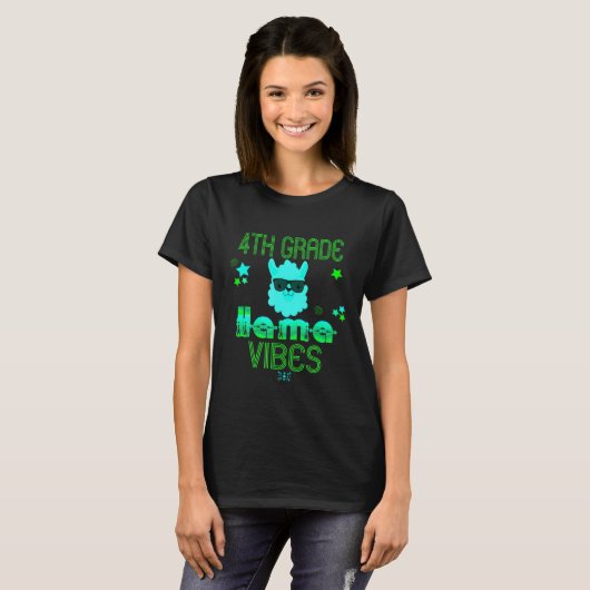4e Grade Cool Bright Llama Vibes Teacher Student T-shirt (Voorkant volledig)