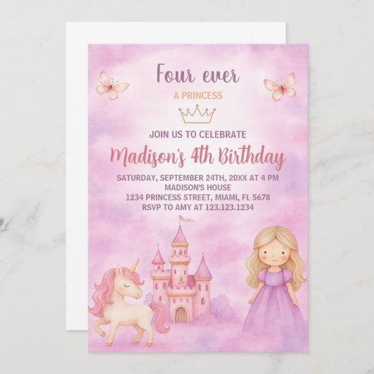 4e Invitation d'anniversaire de la princesse (Devant / Derrière)