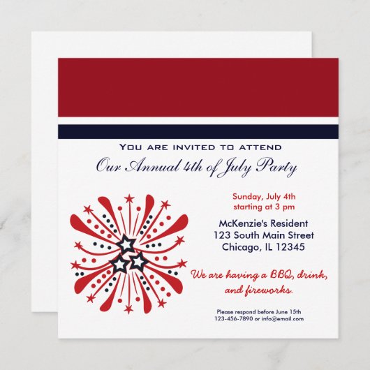 4e juli BBQ Party Kaart (Voorkant / Achterkant)