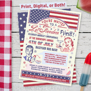 4e juli BBQ Party   Retro Freedom Fling Humor Kaart