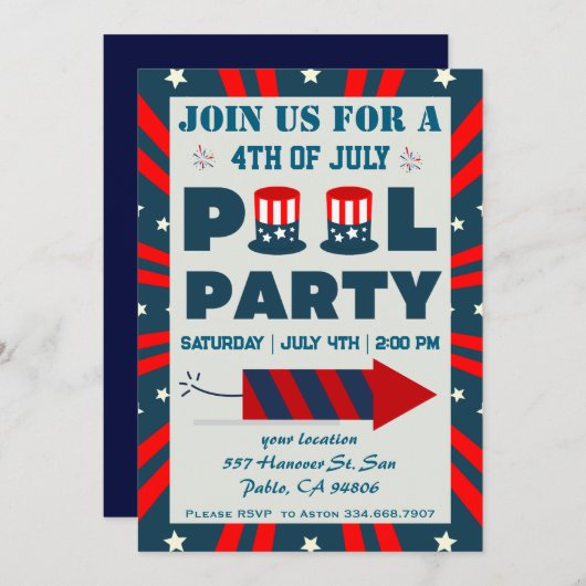 4e juli Pool Party Kaart (Voorkant / Achterkant)