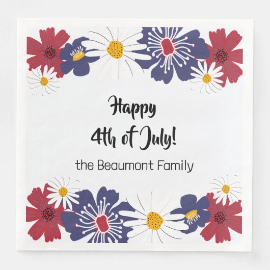 4e juli Retro Red Blue Summer Party Servet (Voorkant)