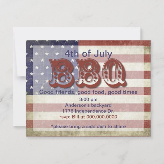 4e juli Uitnodiging BBQ Party (Voorkant)