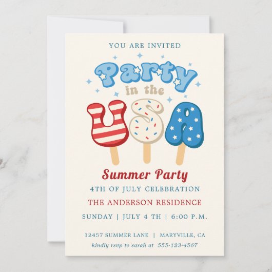 4e juli uitnodiging van de Pool- en Ice Cream-part (Voorkant)