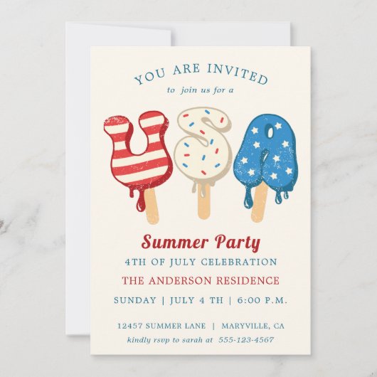 4e juli uitnodiging van de Pool- en Ice Cream-part (Voorkant)