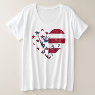 4e juli Vrijheidsstandbeeld Hart VS vlag Patriotti Grote Maat T-shirt