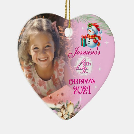 4e Kerstmis Gepersonaliseerde Meisje Foto Hart Gif Keramisch Ornament (Rechts)