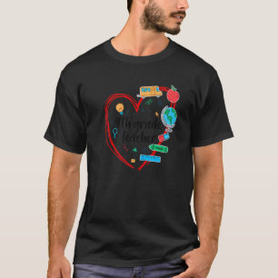 4e klas leraar hart kleurrijke school items terug t-shirt