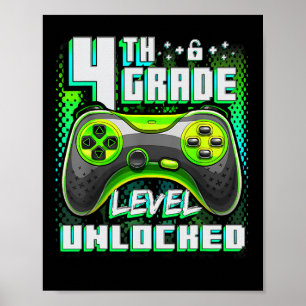 4e klas niveau ontgrendeld grappige gamer jongens poster