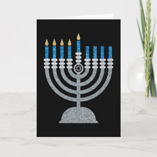 4e nacht Hanukkah Glitter Card Bedankkaart (Voorkant)