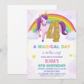 4e Rainbow Unicorn Anniversaire Invitations Cloud (Devant / Derrière)