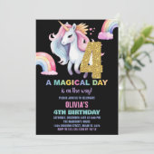 4e Rainbow Unicorn Anniversaire Invitations waterc (Debout devant)