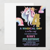 4e Rainbow Unicorn Anniversaire Invitations waterc (Devant / Derrière)