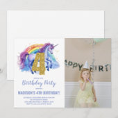 4e Rainbow Unicorn Birthday Invitations photo (Devant / Derrière)