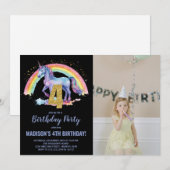 4e Rainbow Unicorn Birthday Invitations photo (Devant / Derrière)