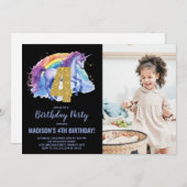 4e Rainbow Unicorn Birthday Invitations photo (Devant / Derrière)