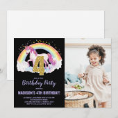 4e Rainbow Unicorn Birthday Invitations photo (Devant / Derrière)