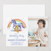 4e Rainbow Unicorn Birthday Invitations photo (Devant / Derrière)
