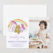 4e Rainbow Unicorn Birthday Invitations photo (Devant / Derrière)