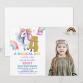 4e Rainbow Unicorn Invitations Anniversaire avec p (Devant / Derrière)