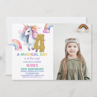 4e Rainbow Unicorn Invitations Anniversaire avec p