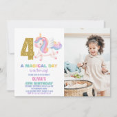 4e Rainbow Unicorn Invitations Anniversaire avec p (Devant)