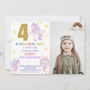 4e Rainbow Unicorn Invitations Anniversaire avec p