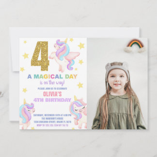 4e Rainbow Unicorn Invitations Anniversaire avec p