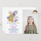 4e Rainbow Unicorn Invitations Anniversaire avec p (Devant / Derrière)