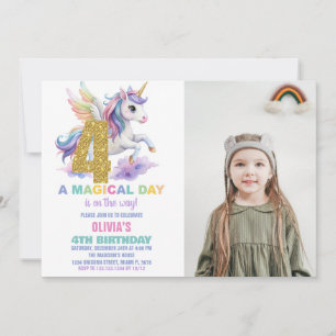 4e Rainbow Unicorn Invitations Anniversaire avec p