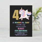 4e Rainbow Unicorn Invitations Anniversaire Noir (Debout devant)
