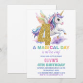 4e Rainbow Unicorn Invitations Anniversaire Vol (Devant / Derrière)