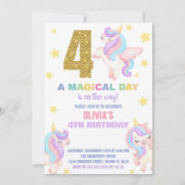 4e Rainbow Unicorn Invitations Anniversaire Vol (Devant)