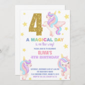 4e Rainbow Unicorn Invitations Anniversaire Vol (Devant / Derrière)