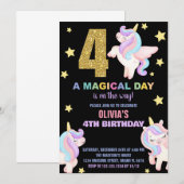 4e Rainbow Unicorn Invitations Anniversaire Vol (Devant / Derrière)