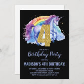 4e Rainbow Unicorn Invitations d'anniversaire (Devant / Derrière)