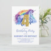 4e Rainbow Unicorn Invitations d'anniversaire (Debout devant)