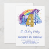 4e Rainbow Unicorn Invitations d'anniversaire (Devant / Derrière)