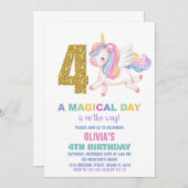 4e Rainbow Unicorn Verjaardag Uitnodigingen (Voorkant / Achterkant)