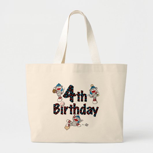 4e sok aap honkbal verjaardag grote tote bag (Voorkant)