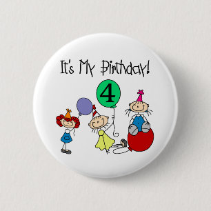 4e Stick Kinder Partij Verjaardag Tshirts en gesch Ronde Button 5,7 Cm