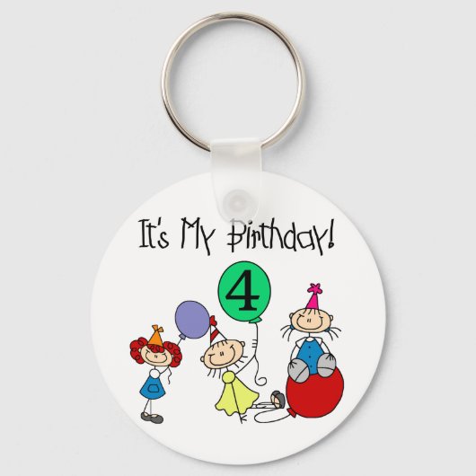 4e Stick Kinder Partij Verjaardag Tshirts en gesch Sleutelhanger (Voorkant)