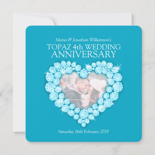 4e topaz bleu mariage anniversaire invitations (Devant)