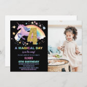4e Unicorn Invitations d'anniversaire avec photo (Devant / Derrière)