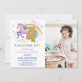 4e Unicorn Invitations d'anniversaire avec photo (Devant)