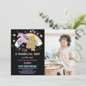 4e Unicorn Verjaardag Uitnodigingen met foto (Staand voorkant)