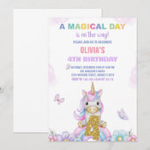 4e Unicorne Florale Invitations d'anniversaire (Devant / Derrière)