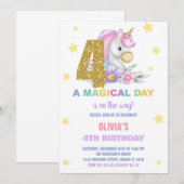 4e Unicorne Florale Invitations d'anniversaire (Devant / Derrière)